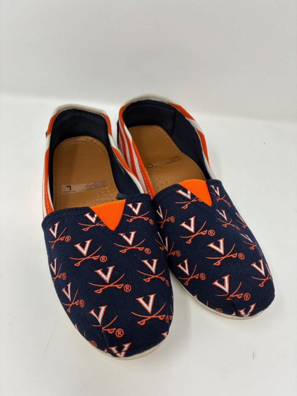 Virginia Cavaliers UVA Women’s Slip On Shoes Size L Navy Orange Canvas Alumni